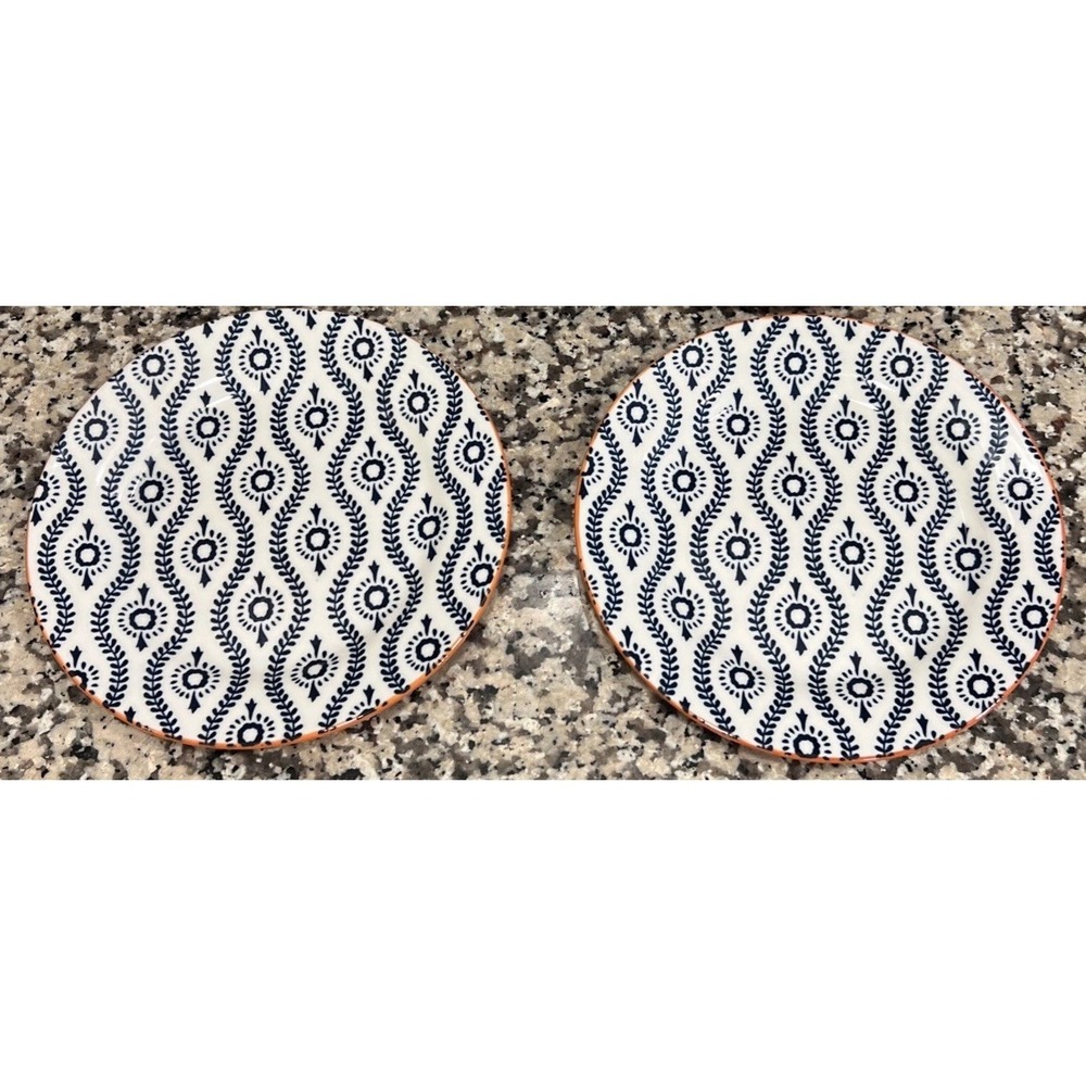 Set‎ Of 2 Tangier by Baum Brothers 8" SALAD PLATE Blue Orange Boho